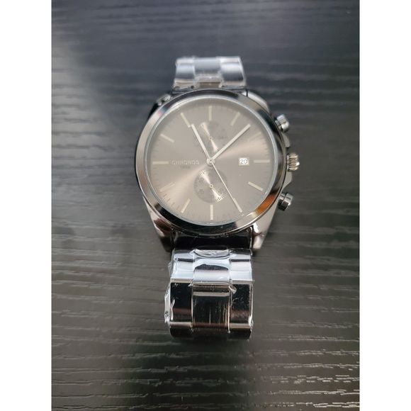 🔥NEW IN BOX‎ Men's Chronos Watch Calendar Quartz Watch With Black Steel Strap - Picture 1 of 5